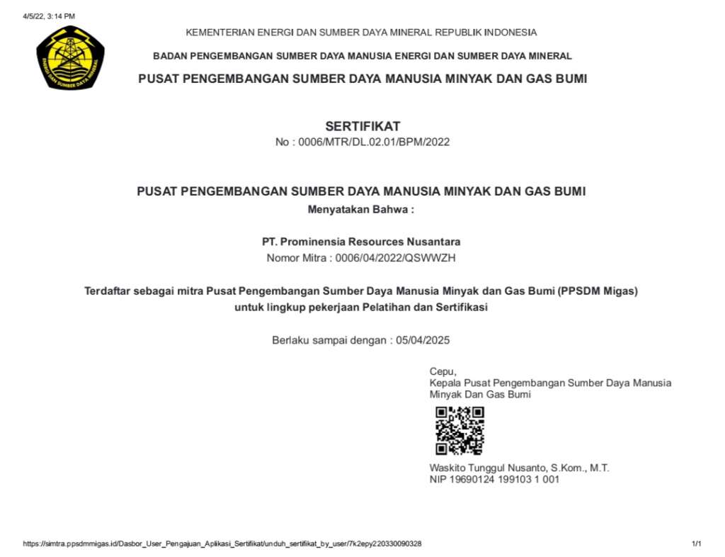 Sertifikat Mitra Usaha PPSDM MIGAS CEPU